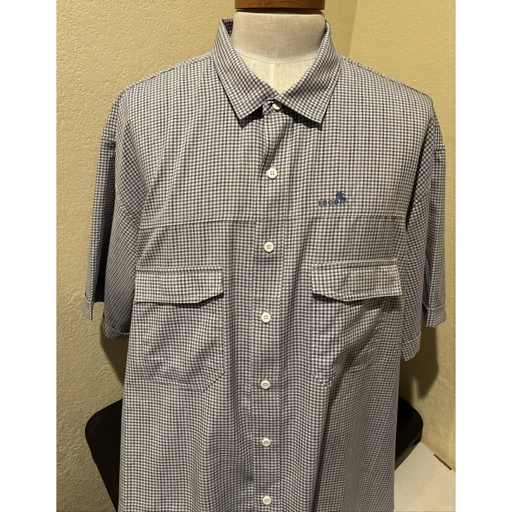 Izod Saltwater SS Sunshield Gingham Woven Button Down Skipper Blue Sz 3XLT NEW